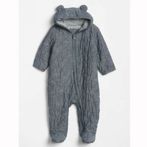 Baby Gap Factory NWT Blue Quilted Chambray Bear Outerwear 0-3 3-6 Months